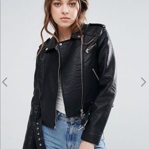 French Connection Black Faux Leather Biker Jacket